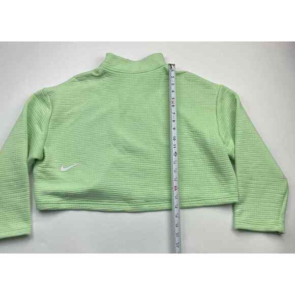 Nike Womens Cropped Sweater Solid Green Waffle Knit 1/4 Zip Oversized Size Small - Picture 14 of 15